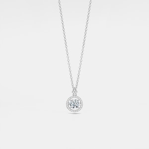 PERIMADE Dancing Stone Moissanite Pendant • Round Halo Moissanite Charm Necklace • Sterling Silver Wedding Jewelry • Trendy Best Friend Gift