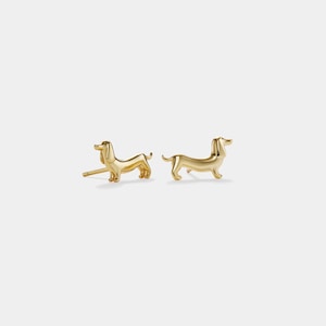 PERIMADE Dachshund Dog Stud Earrings • Small Gold Dachshund Stud Earrings • Sterling Silver Friendship Jewelry • Trendy Best Friend Gift