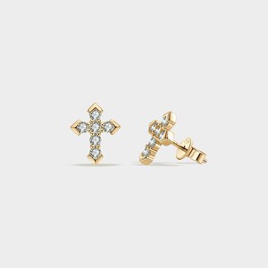 PERIMADE Small Moissanite Cross Earrings • Dainty Moissanite Wedding Earrings • Sterling Silver Friendship Jewelry • Trendy Best Friend Gift