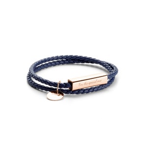 PERIMADE Custom Engraving Bracelet Personalized Friendship Jewelry Handmade Braided Rope Bracelet Couple Bracelet Matching Bracelet Blue/RoseGold-1 Pc