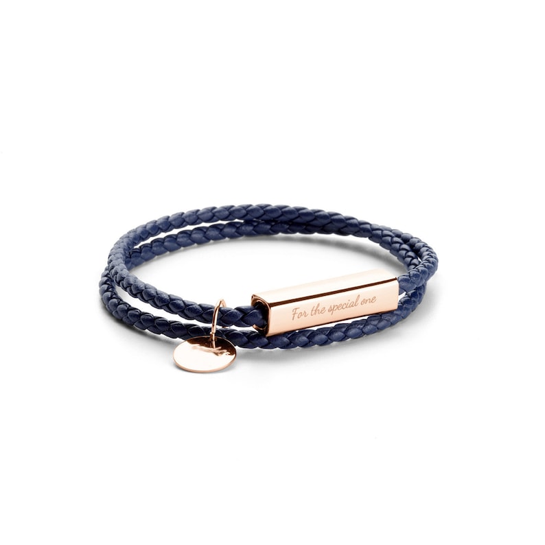 PERIMADE Armband mit Gravur Personalisierter Freundschafts Schmuck Handgefertigtes Armband aus geflochtenem Seil Armband für Paare Armband mit Gravur Blue/RoseGold-1 Pc