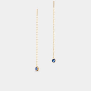 PERIMADE Evil Eye Threader Earrings • Turkish Nazar Drop Dangle Earrings • Sterling Silver Friendship Jewelry • Trendy Best Friend Gift
