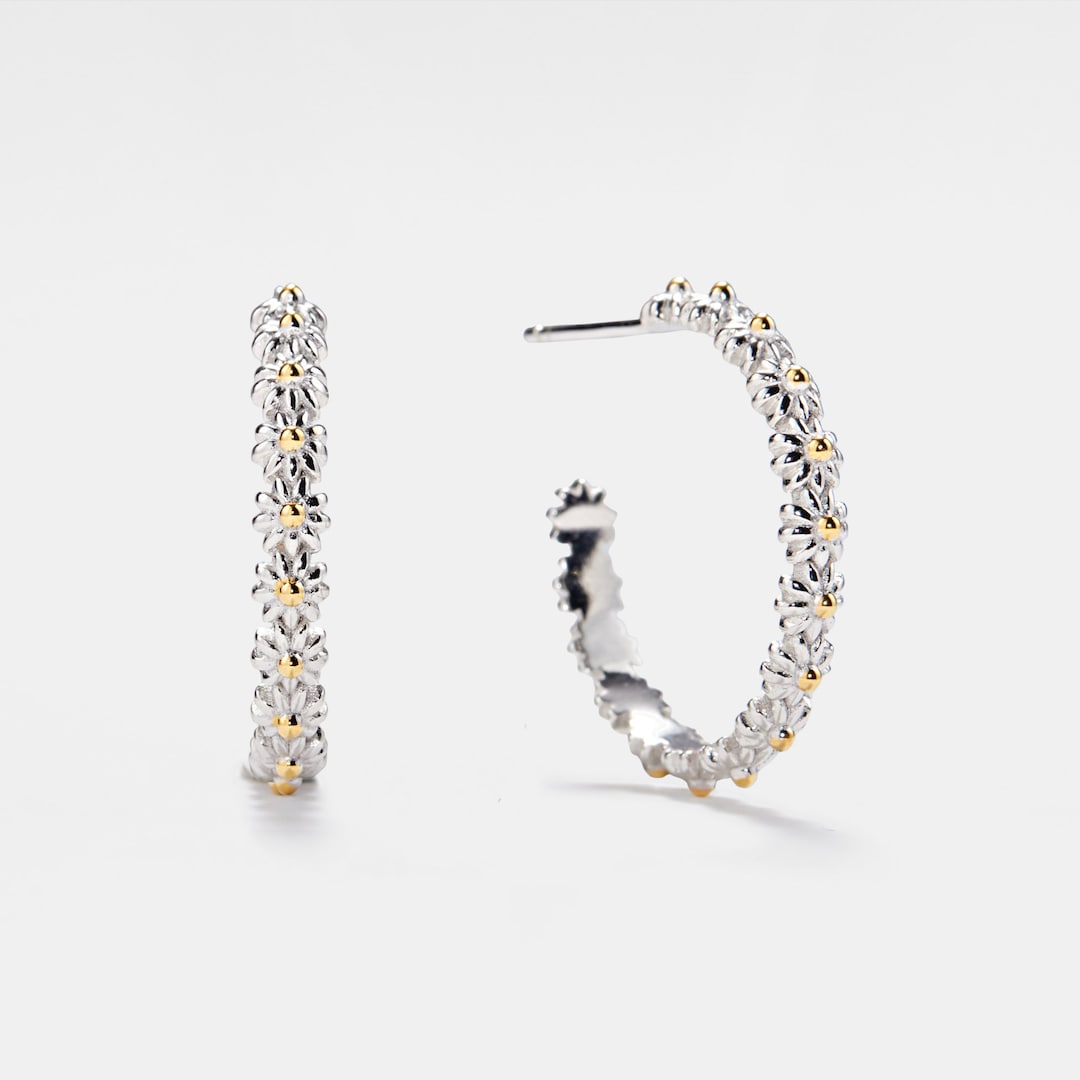 PERIMADE Daisy Flower Hoop Earrings Elegant Gold Daisy Hoop Earrings Sterling Silver Friendship