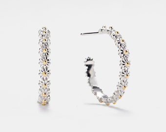 PERIMADE Daisy Flower Hoop Earrings • Elegant Gold Daisy Hoop Earrings • Sterling Silver Friendship Jewelry • Trendy Best Friend Gift