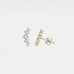 PERIMADE Five Stone Moissanite Earrings • Small Moissanite Crawler Earrings • Sterling Silver Friendship Jewelry • Trendy Best Friend Gift