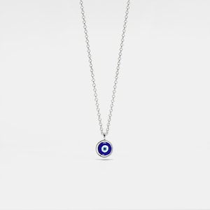 PERIMADE Turkish Evil Eye Charm Pendant Nazar Blue Eye Layering Necklace Sterling Silver Friendship Jewelry Trendy Best Friend Gift Silver