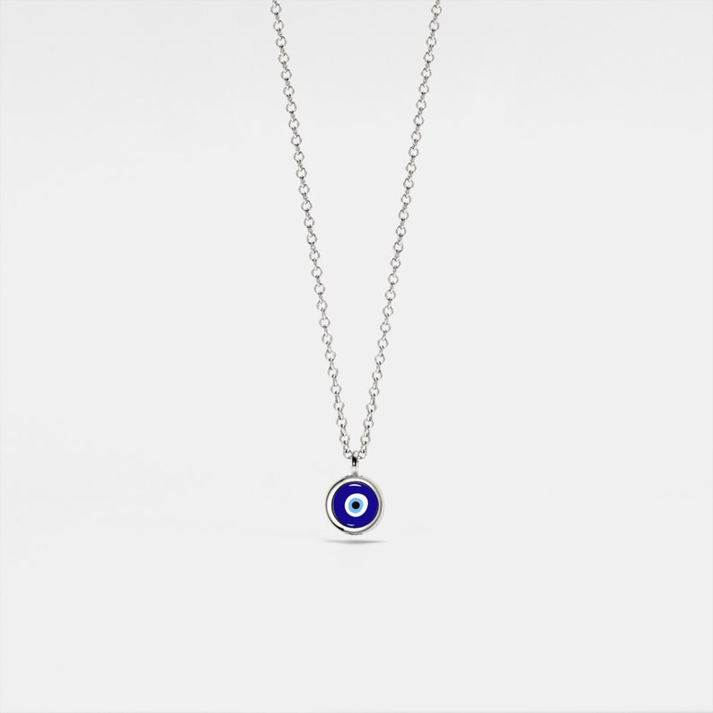 PERIMADE Turkish Evil Eye Charm Pendant Nazar Blue Eye Layering Necklace Sterling Silver Friendship Jewelry Trendy Best Friend Gift Silver