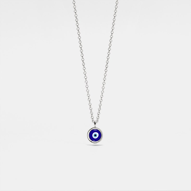 PERIMADE Turkish Evil Eye Charm Pendant • Nazar Blue Eye Layering Necklace • Sterling Silver Friendship Jewelry • Trendy Best Friend Gift Silver