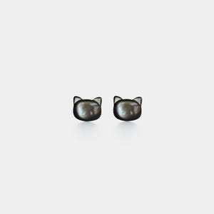 PERIMADE Mother Of Pearl Cat Earrings • Tiny Small Shell Cat Stud Earrings • Sterling Silver Friendship Jewelry • Trendy Best Friend Gift