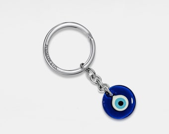 PERIMADE Glass Evil Eye Keychain • Turkish Blue Nazar Key Ring • Stainless Steel Car Accessories • Trendy Best Friend Gift