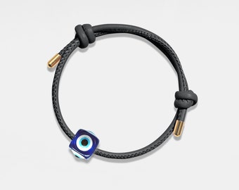 PERIMADE Blue Evil Eye Charm Bracelet • Turkish Nazar Eye Leather Bracelet • Stainless Steel Friendship Jewelry • Trendy Best Friend Gift