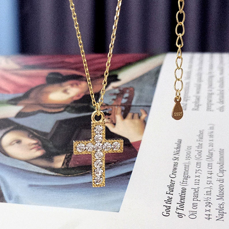 PERIMADE 18K Gold Plated Sterling Silver Faux Diamond Cross Pendant Mother/'s Day Gift Gold Cross Necklace for Women