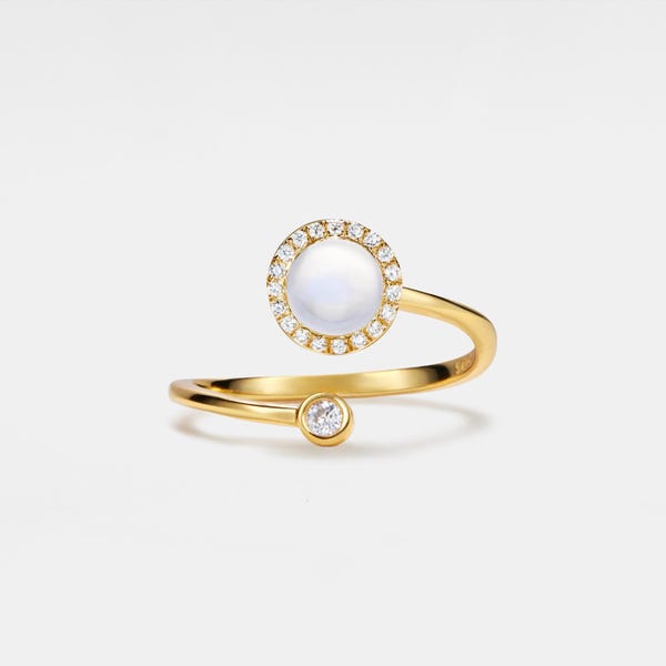 PERIMADE Opal Halo Fidget Spinner Ring • Dainty Fidget Spinning Bypass Ring • Sterling Silver Friendship Jewelry • Trendy Best Friend Gift