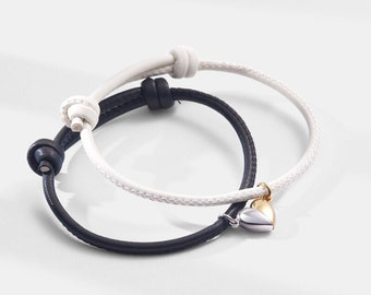 Bracelet couple coeur tressé PERIMADE • Bracelet à breloques magnétique assorti • Bijoux pour relation interurbaine • Cadeau tendance pour meilleur ami