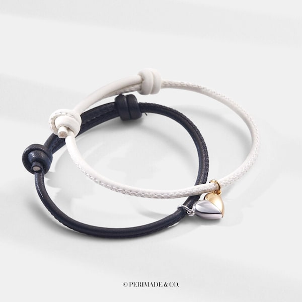 PERIMADE Bracciale per coppia con cuore intrecciato • Bracciale con ciondolo magnetico abbinato • Gioielli per relazioni a lunga distanza • Regalo trendy per migliore amico