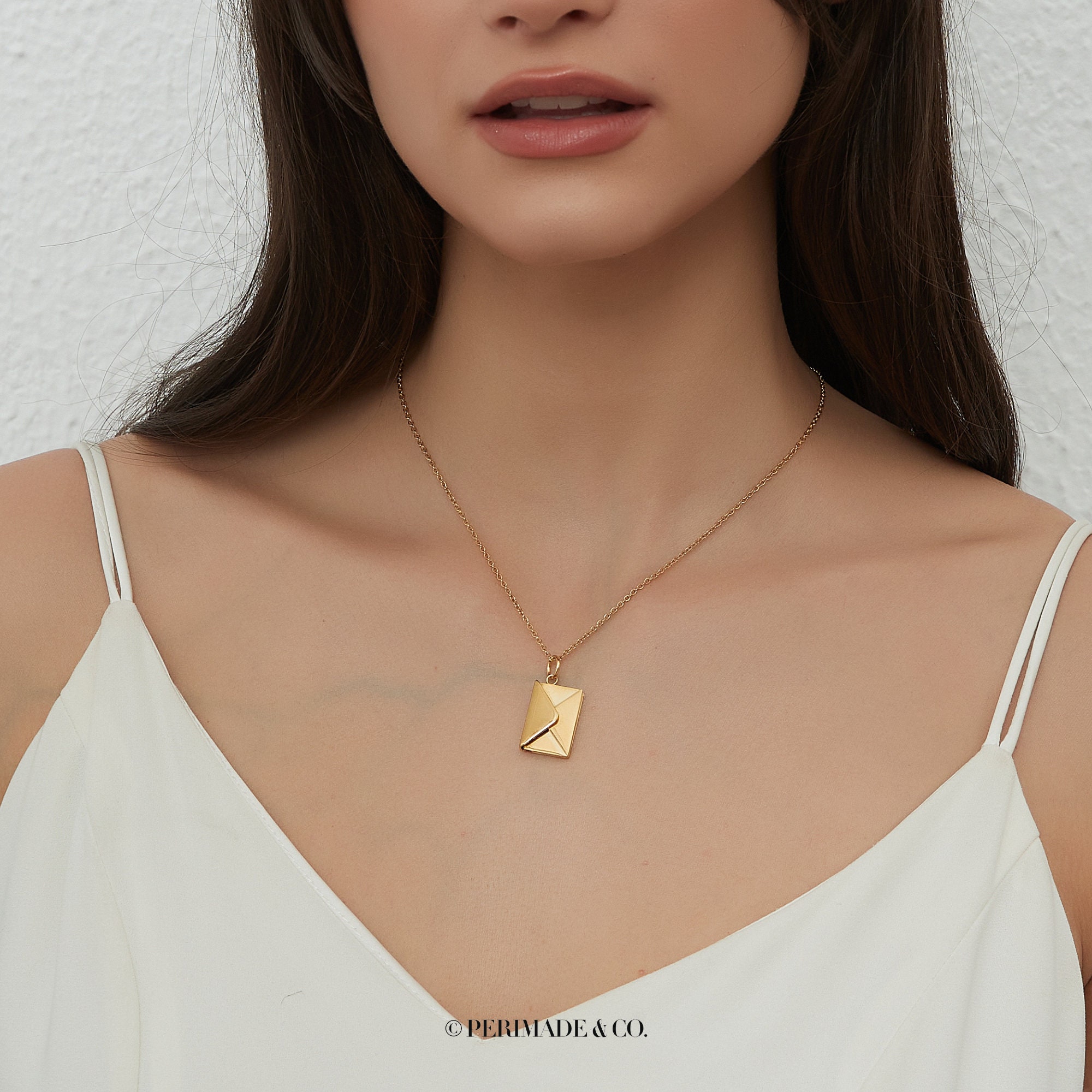 PERIMADE Custom Engraving Photo Locket • Gold Mail Envelope Couple Necklace • Sentimental Relationship Jewelry • Trendy Best Friend Gift