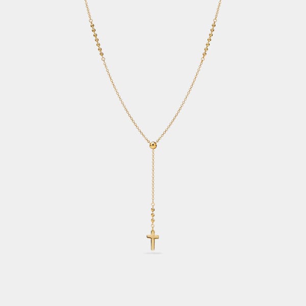 PERIMADE Small Cross Charm Y Necklace • Cross Bead Chain Layering Necklace • Sterling Silver Friendship Jewelry • Trendy Best Friend Gift