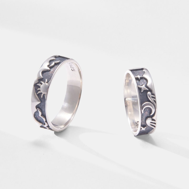 PERIMADE Sun Moon Star Couple Ring • Mountain Ocean Matching Promise ...
