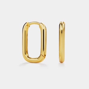 PERIMADE Rectangular Hoop Earrings • Dainty Gold Rectangular Earrings • Sterling Silver Friendship Jewelry • Trendy Best Friend Gift