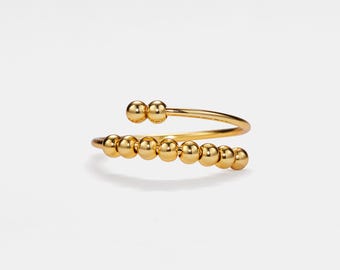 PERIMADE Gold Bead Fidget Spinner Ring • Dainty Bead Spinning Bypass Ring • Sterling Silver Friendship Jewelry • Trendy Best Friend Gift