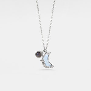 Collier avec projection de photos de lune PERIMADE • Pendentif photo personnalisé avec pierre de lune • Bijoux de mariage en argent sterling • Cadeau tendance pour meilleur ami