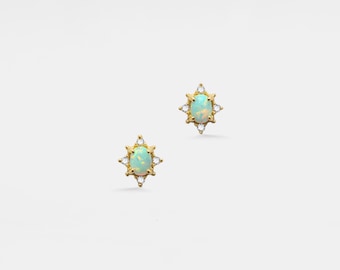 PERIMADE Dainty Opal Star Stud Earrings • Tiny Small Oval Opal Star Earrings • Sterling Silver Friendship Jewelry • Trendy Best Friend Gift