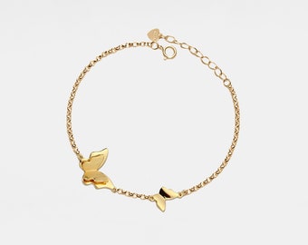 PERIMADE Butterfly Charm Bracelet • Dainty Gold Butterfly Bracelet • Sterling Silver Bridesmaid Jewelry • Trendy Best Friend Gift