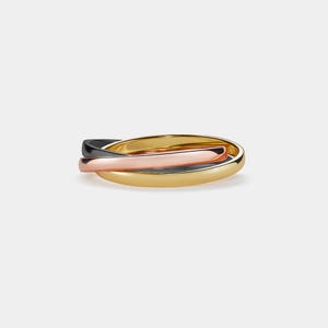 PERIMADE Trinity Interlocking Band Ring • Three Tone Rolling Stacking Ring • Sterling Silver Friendship Jewelry • Trendy Best Friend Gift