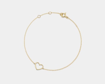 PERIMADE Heart Charm Bracelet • Solitaire CZ Stacking Bracelet • Sterling Silver Minimalist Jewelry • Birthday Gift