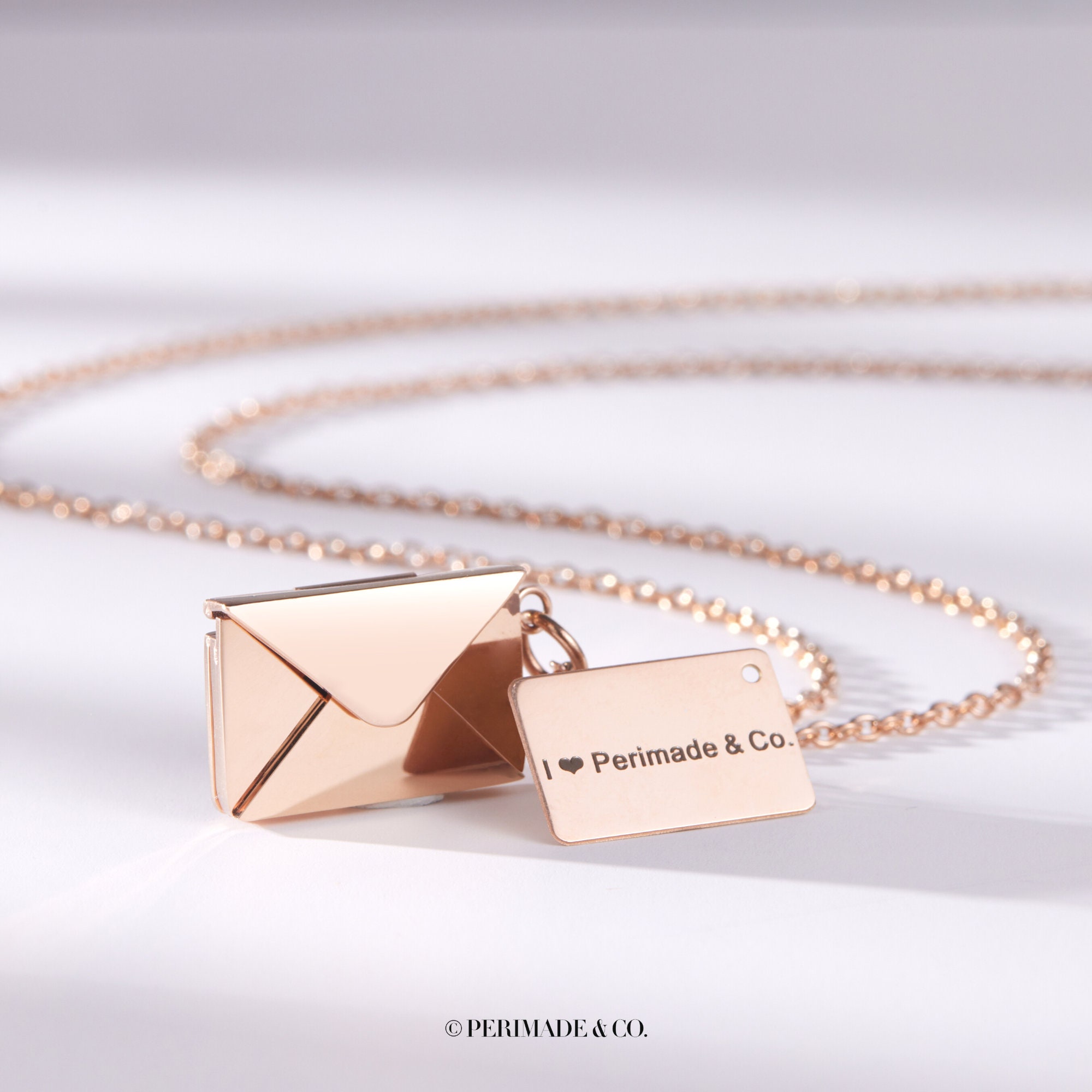 PERIMADE Custom Engraving Photo Locket • Gold Mail Envelope Couple Necklace • Sentimental Relationship Jewelry • Trendy Best Friend Gift
