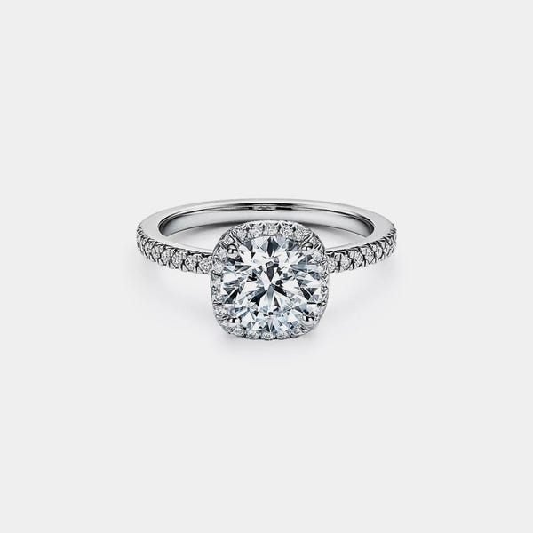 PERIMADE Moissanite Halo Engagement Ring • Platinum Plated Moissanite Halo Ring • Sterling Silver Wedding Jewelry • Trendy Best Friend Gift