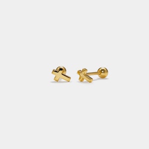 Orecchini a bottone con croce delicata PERIMADE • Orecchini con croce dorata e sfere terminali • Gioielli minimalisti in argento sterling • Regalo alla moda per la migliore amica