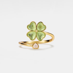 PERIMADE Four Leaf Clover Spinner Ring • Green Gemstone Fidget Spinning Ring • Sterling Silver Friendship Jewelry • Trendy Best Friend Gift