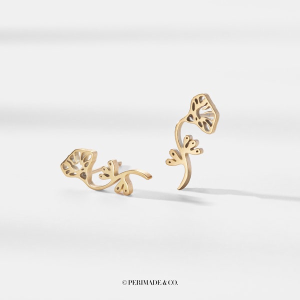 PERIMADE Birth Flower Stud Earrings • Personalized Gold Flower Earrings • Sentimental Friendship Jewelry • Trendy Best Friend Gift