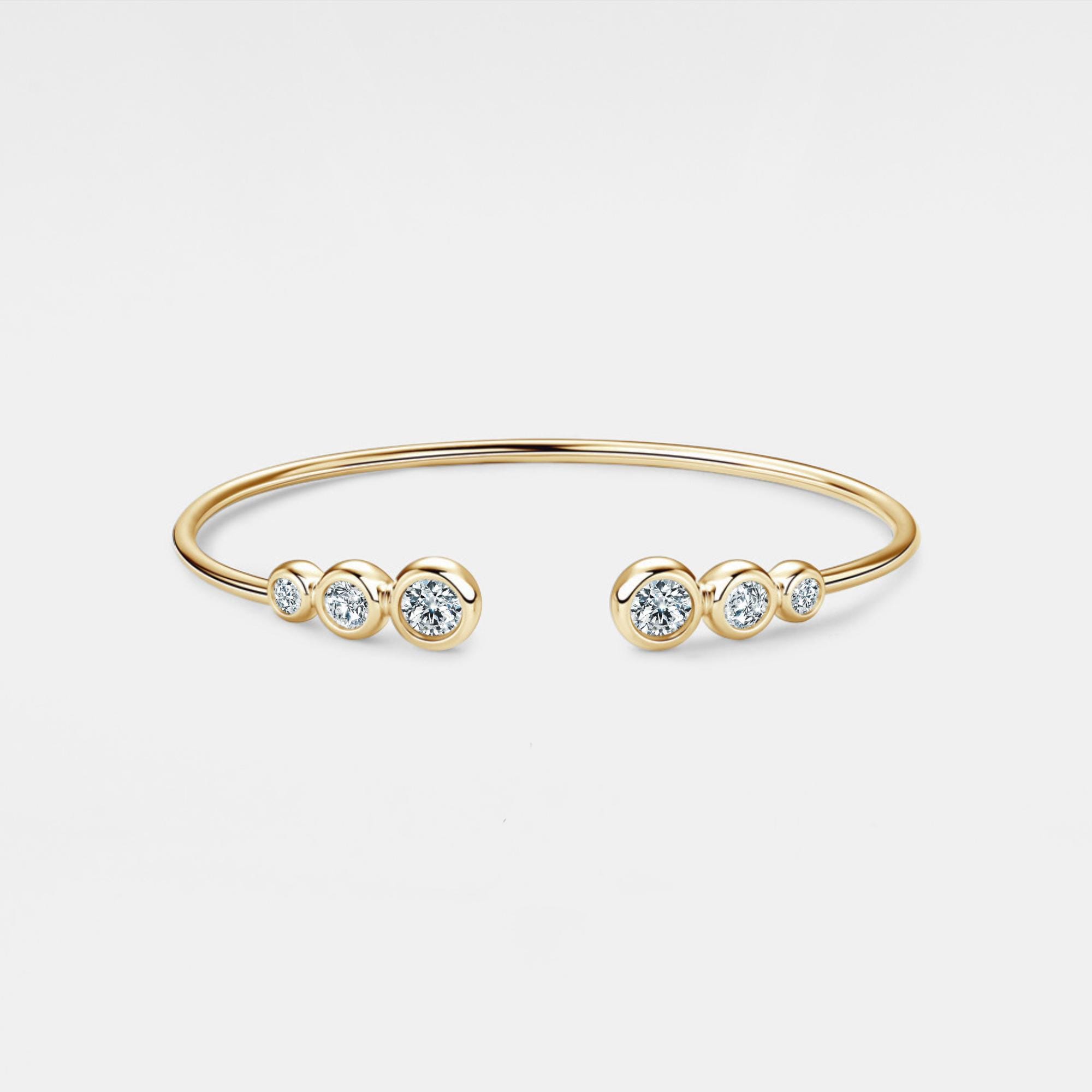 PERIMADE Six-Stone Moissanite Bangle • Round Cut Moissanite Stacking Bracelet • Sterling Silver Minimalist Jewelry • Trendy Best Friend Gift