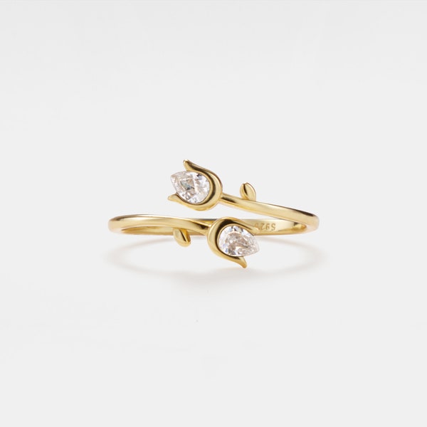 PERIMADE Tulpen Blume Stapelring • Zarter Goldbypass-Ring • Sterling Silber Freundschaftsschmuck • Minimalistisches Beste Freund Geschenk