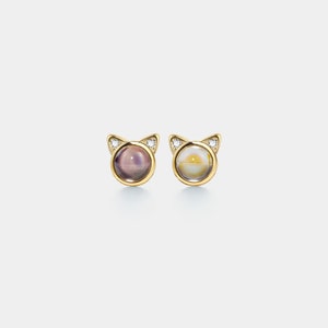 Orecchini PERIMADE con doppia proiezione fotografica • Immagine personalizzata all'interno degli orecchini a bottone con gatto • Gioielli dell'amicizia in argento sterling • Regalo per il migliore amico