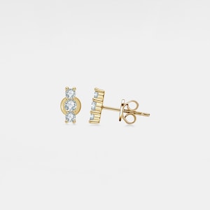 PERIMADE Three Stone Moissanite Earrings • Dainty Moissanite Wedding Earrings • Sterling Silver Friendship Jewelry • Trendy Best Friend Gift