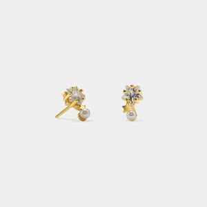 PERIMADE Gold Pearl Star Stud Earrings • Tiny Small Dainty Star Stud Earrings • Sterling Silver Friendship Jewelry • Trendy Best Friend Gift