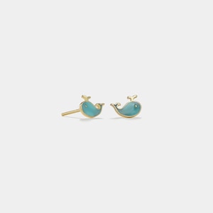 PERIMADE Blue Ocean Whale Stud Earrings • Tiny Small Sea Whale Beach Earrings • Sterling Silver Friendship Jewelry • Trendy Best Friend Gift