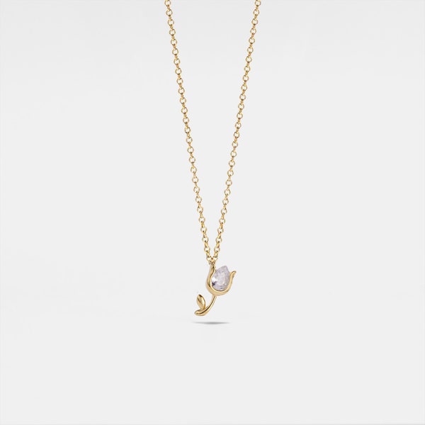 PERIMADE Dainty Tulip Flower Necklace • Gold Tulip Pendant Necklace • Sterling Silver Friendship Jewelry • Trendy Best Friend Gift