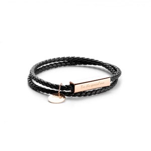 PERIMADE Custom Engraving Bracelet Personalized Friendship Jewelry Handmade Braided Rope Bracelet Couple Bracelet Matching Bracelet Black/RoseGold-1 Pc