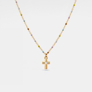 Collana Con Croce E Perline Colorate Per Ragazza Aretas – Regolabile 15-17 Pollici, Placcata Oro Con Conchiglia