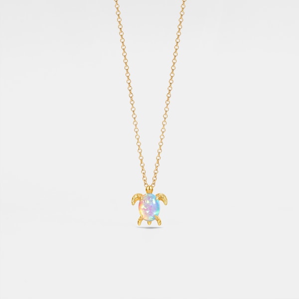 PERIMADE Opalhänge med havssköldpadda och strand • Elegant halsband med havssköldpadda i lager • Vänskapssmycken i sterlingsilver • Trendig bästa vängåva