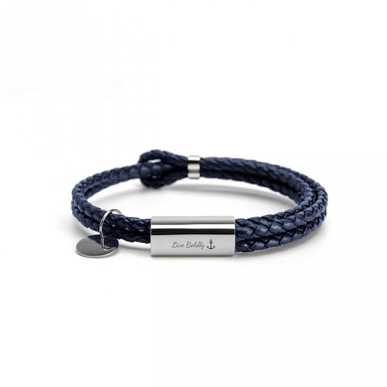PERIMADE Custom Engraving Bracelet Personalized Friendship Jewelry Handmade Braided Rope Bracelet Couple Bracelet Matching Bracelet Blue/Silver-1pc