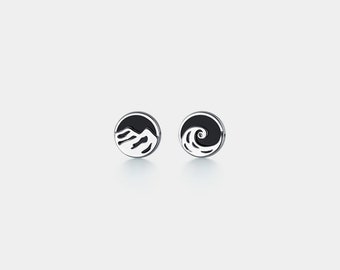 PERIMADE Mountain Ocean Stud Earrings • Dainty Couple Matching Earrings • Sterling Silver Friendship Jewelry • Trendy Best Friend Gift