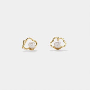 PERIMADE Pearl Cloud Stud Earrings • Dainty Small Cloud Stud Earrings • Sterling Silver Friendship Jewelry • Trendy Best Friend Gift