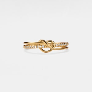 Bague empilable noeud coeur PERIMADE • Bague noeud en or délicat • Bijoux d'amitié en argent sterling • Cadeau minimaliste pour meilleur ami