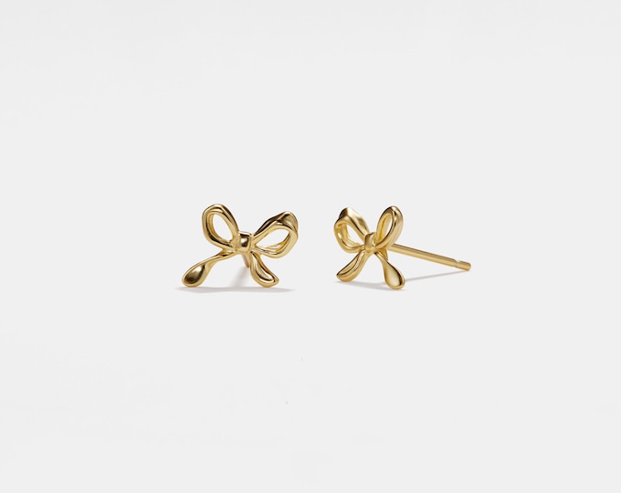 PERIMADE Bow Stud Earrings • Dainty Tied Ribbon Earrings • Sterling Silver Minimalist Jewelry • Birthday Gift