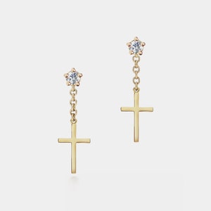 PERIMADE Dainty Cross Wedding Earrings • Gold Cross Dangle Drop Earrings • Sterling Silver Friendship Jewelry • Trendy Best Friend Gift